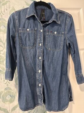 Seven7 Button-Front Denim Shirt - Medium Blue